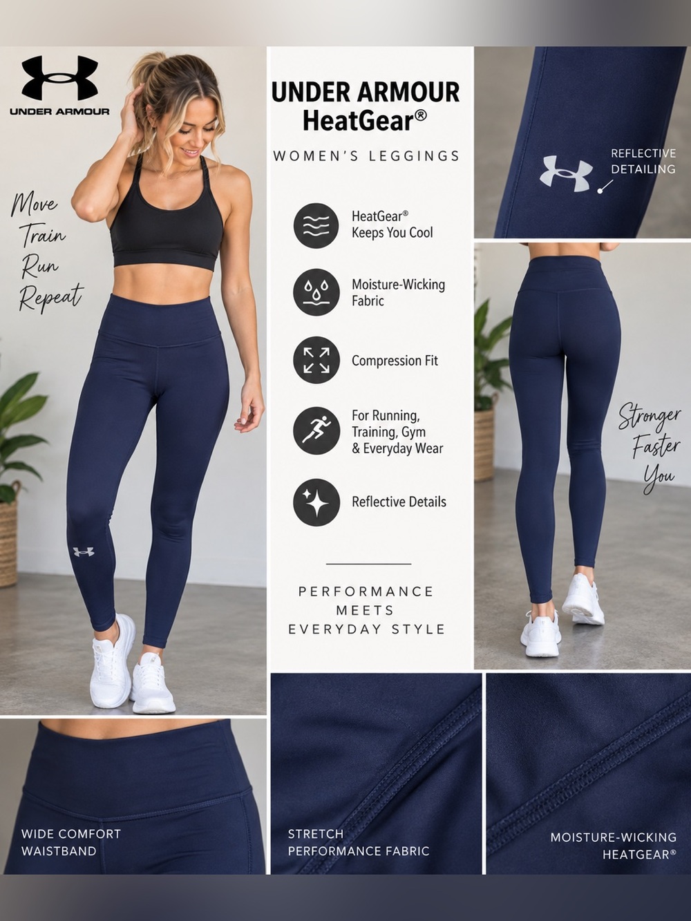 Under Armour HeatGear Leggings Women XL Navy Compression Running Workout Gym